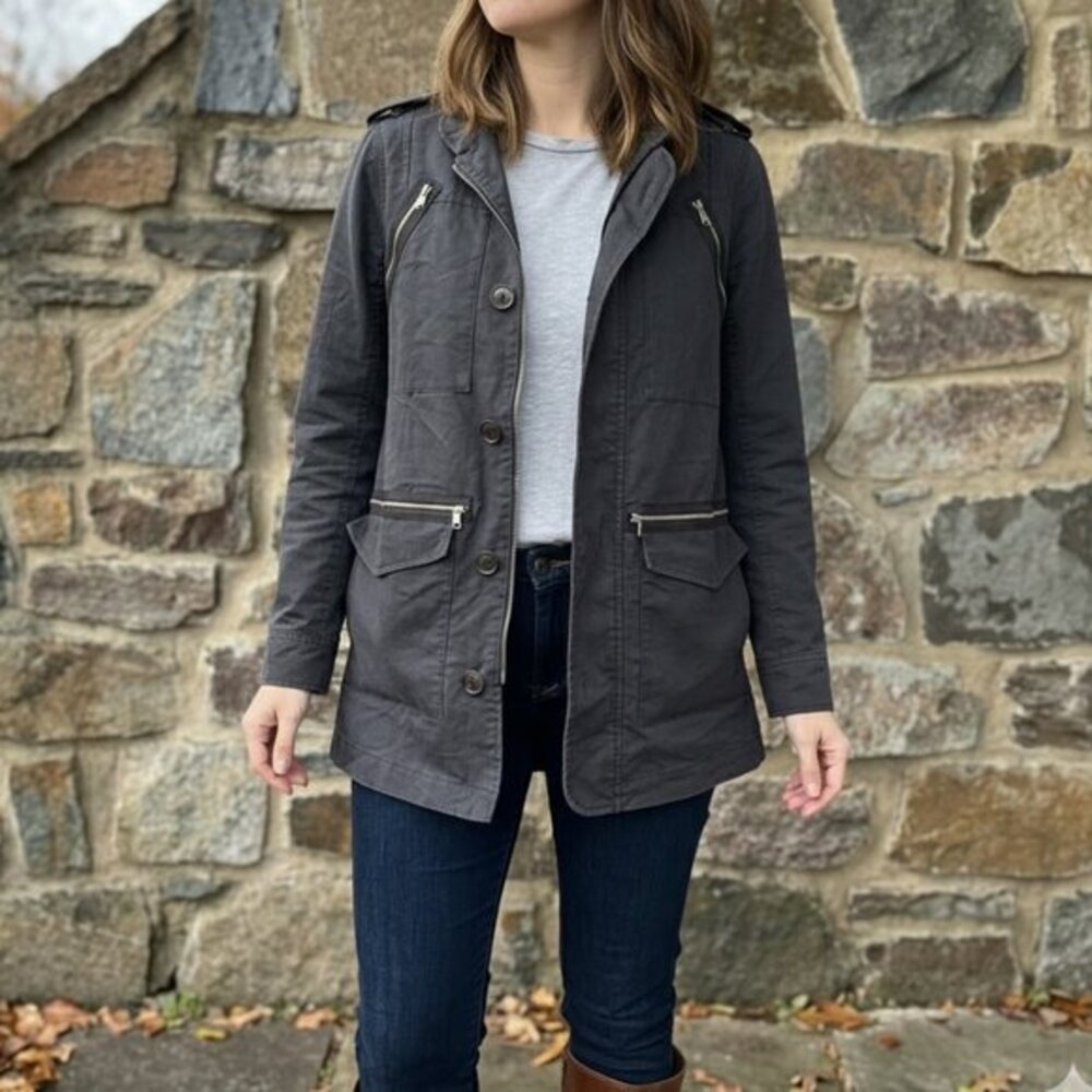 ADAM Adam Lippes Canvas Utilitarian Coat/Jacket in Charcoal Gray Size 2